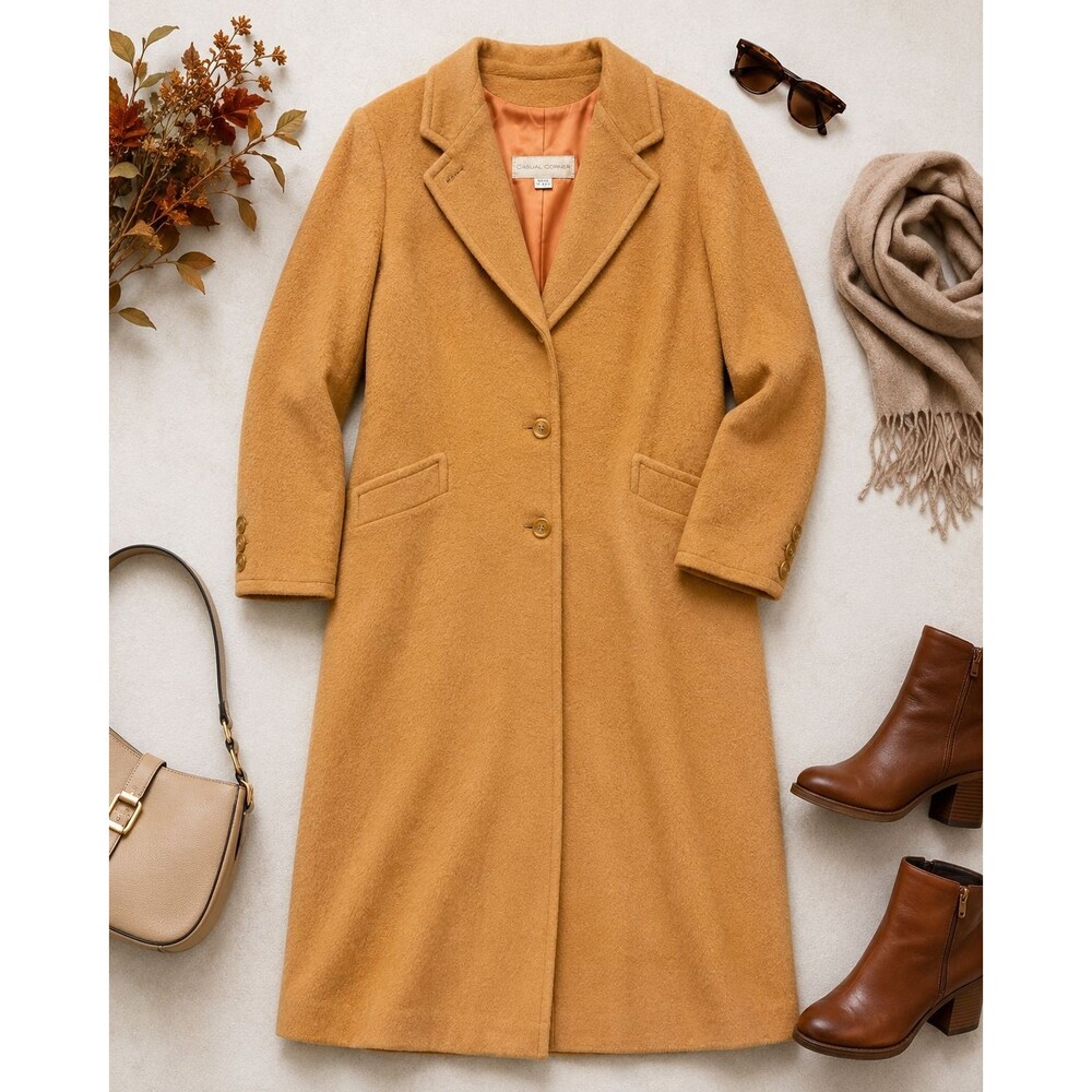 Casual Corner 100% Camel Hair Long Coat Women’s 14 Tan Made in USA